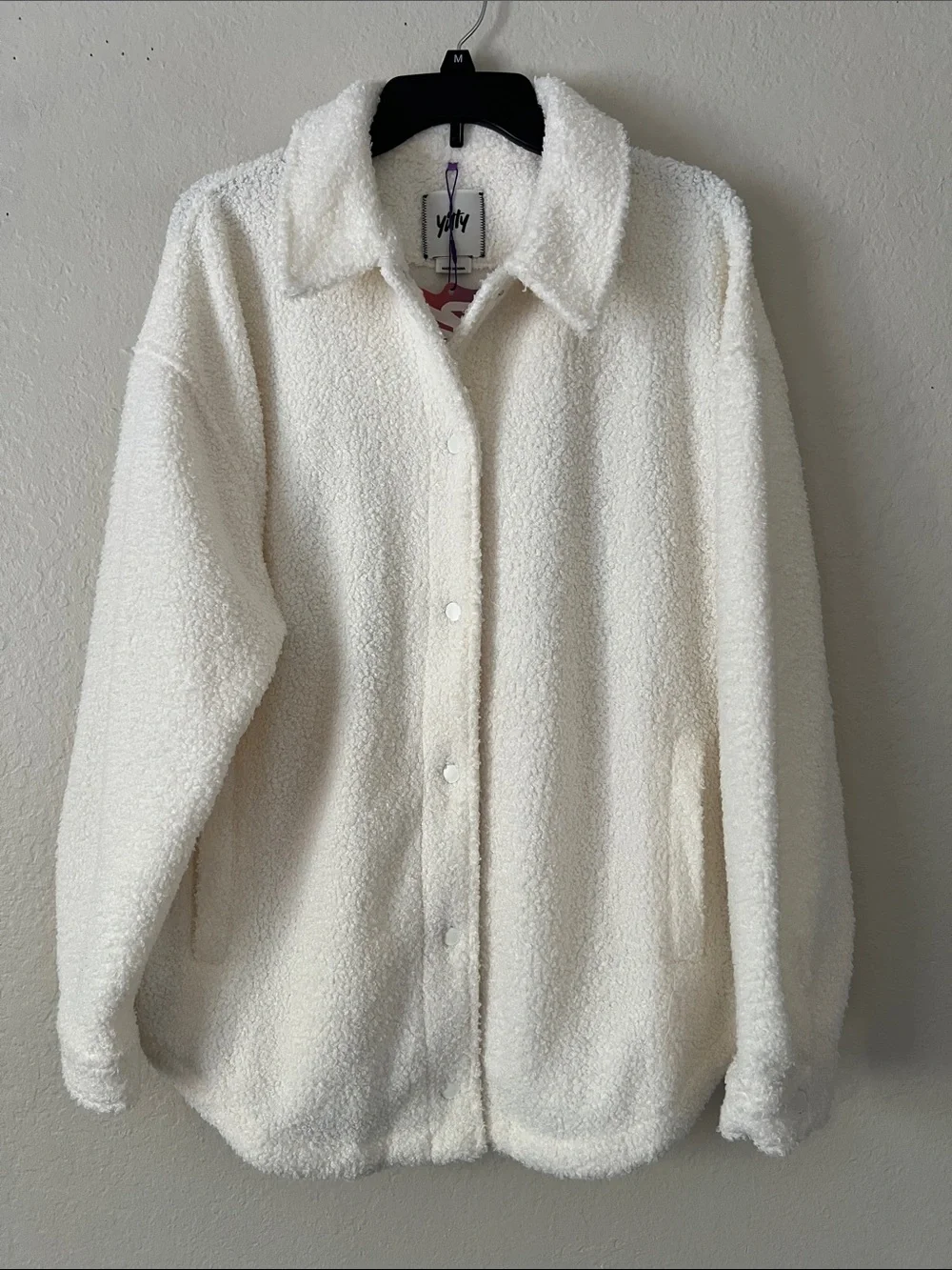 NWT YITTY  Sherpa Button-Front Teddy Shacket Baddie To The Bone (Cream) XL